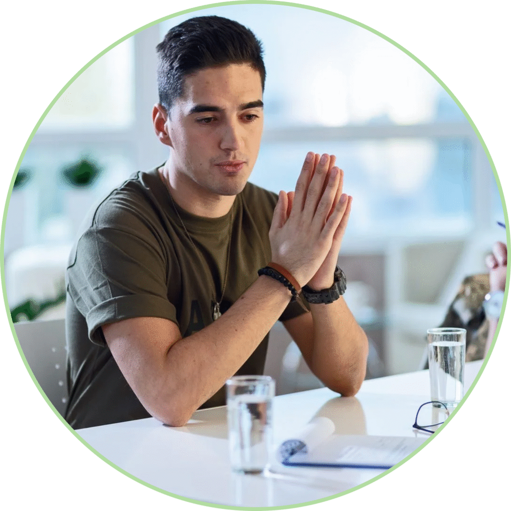 Veteran talking to his therapist about his PTSD